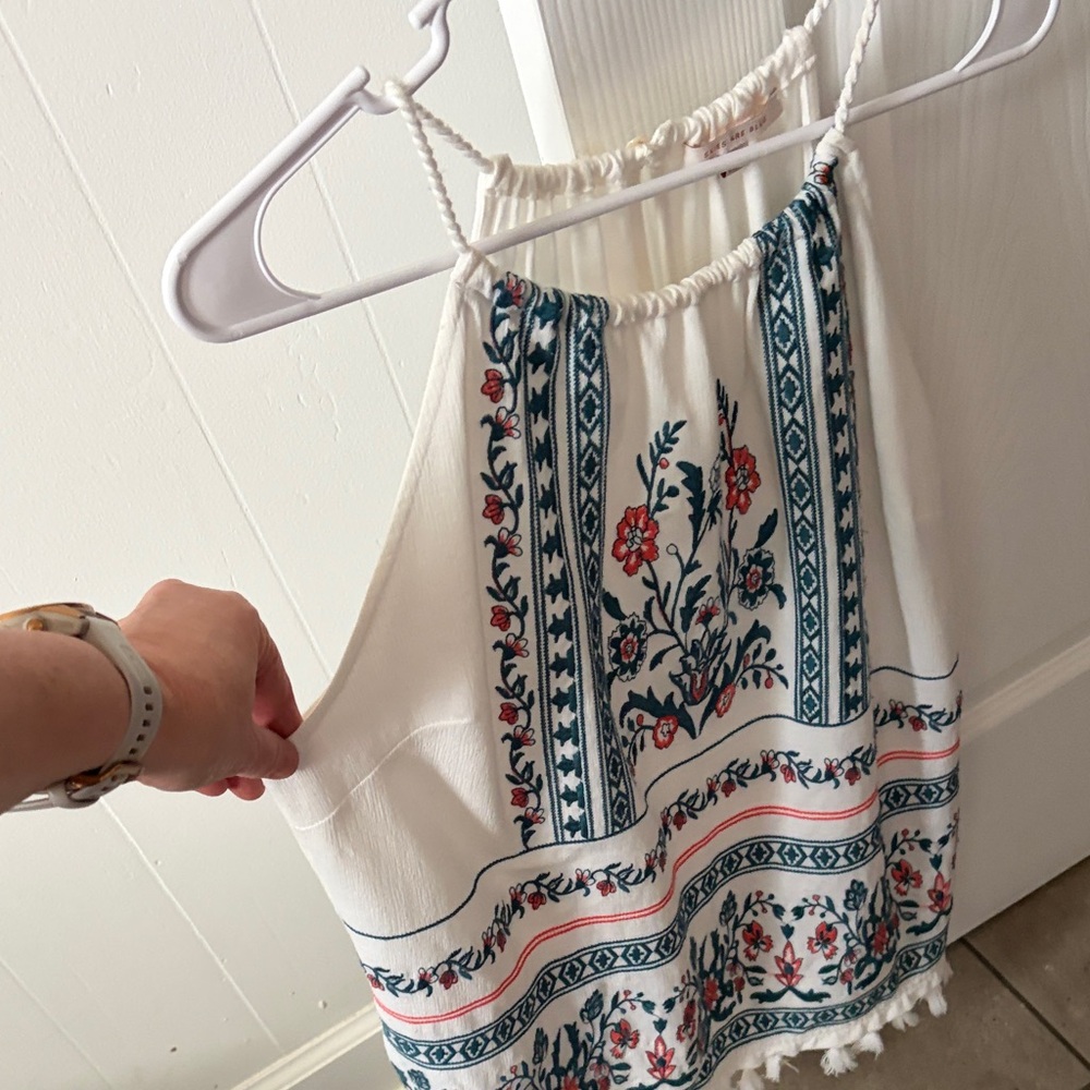 Skies Are Blue White and Blue embroidered Floral halter Top